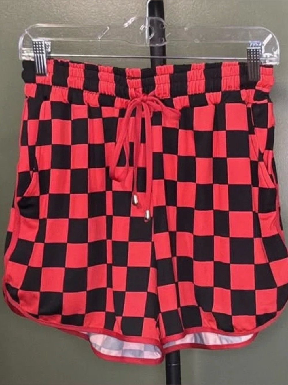 Women's Red & Black Checkered Athletic Drawstring Shorts